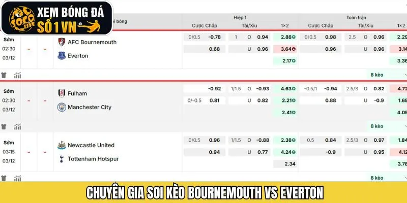 Nhận định từ Socolive về trận đấu giữa Bournemouth vs Everton