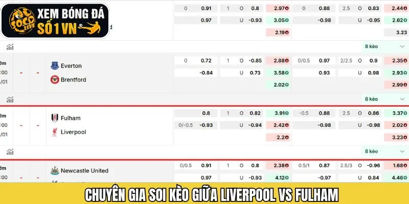 Dự đoán kèo giữa Liverpool vs Fulham ngày 4/1